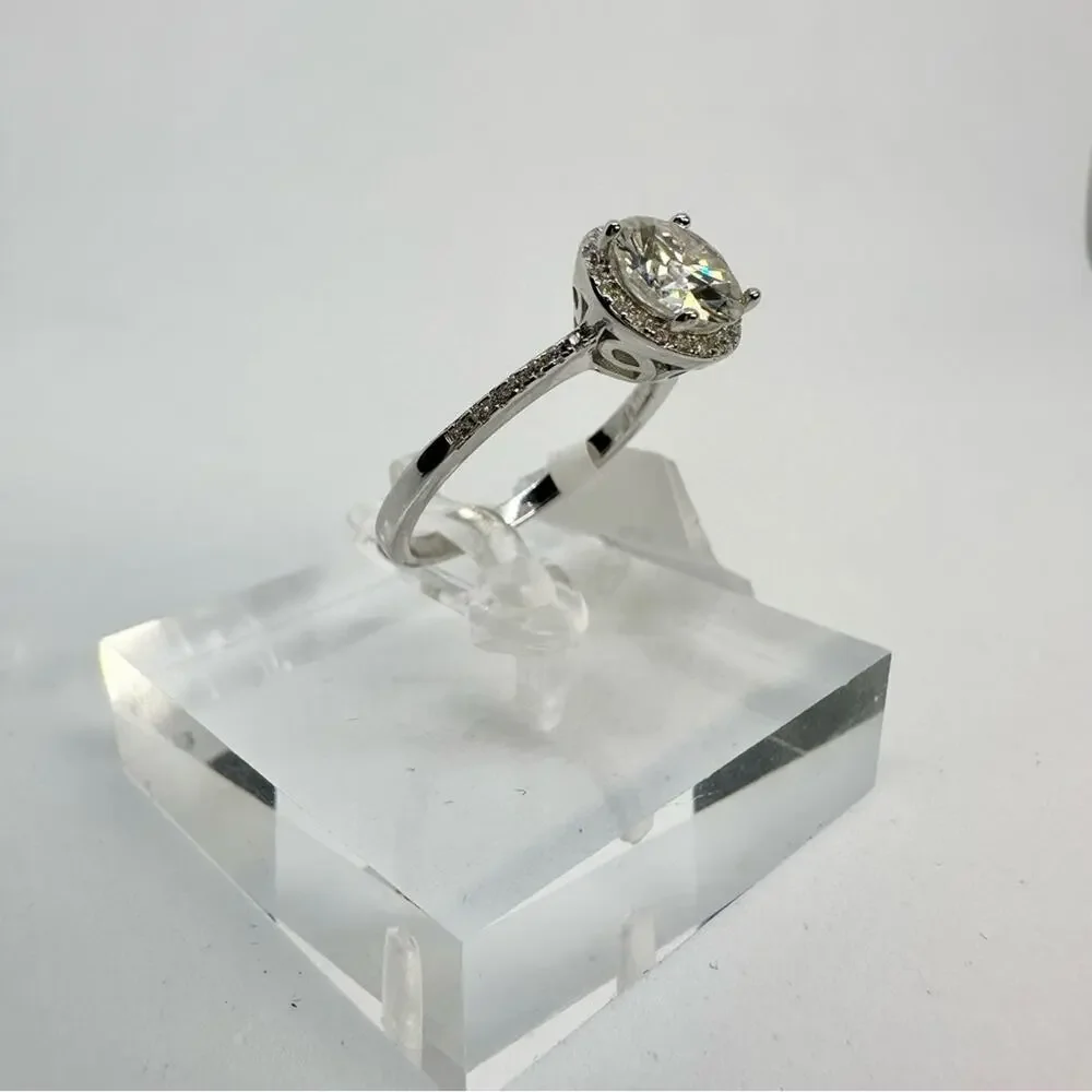 Moissanite Diamond Engagement Ring Brilliant Round Cut Halo 925 GRA 2 Ct Size 6 - Picture 7 of 11